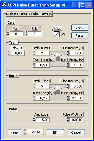 Pulse Burst Train Setup Panel