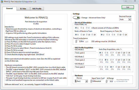 PINACQ General Tab